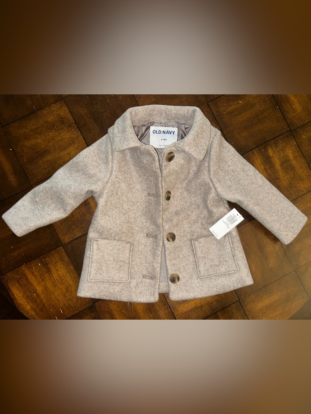 NWT Old Navy Toddler Button-Front Wool-Blend Pea Coat Light Taupe Sz 6-12 Month